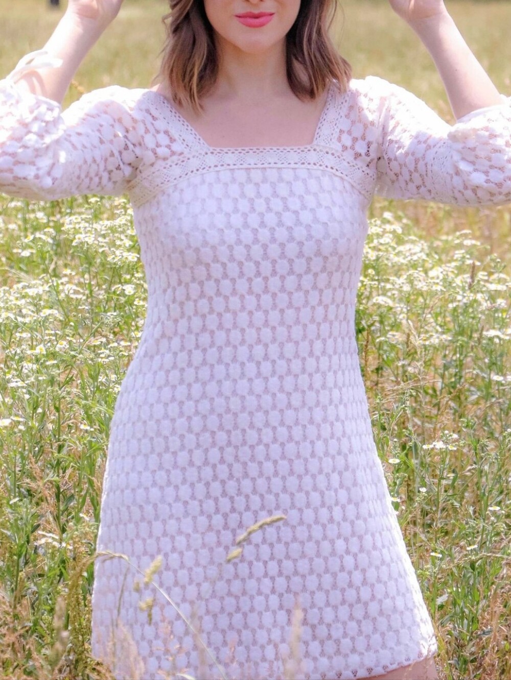 White Lace Square-Neck Women’s Dress